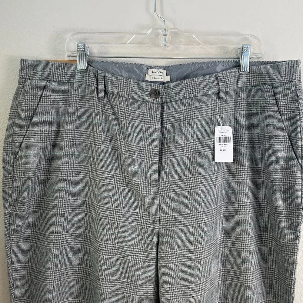NEW‎ LL Bean Womens 20 Medium Tall Classic Fit Plaid Pants Straight Leg